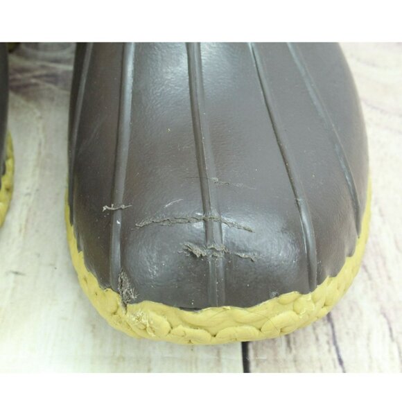 LL Bean Brown Leather Lace Up Unlined Round Toe  Ankle Duck Boots Size 12 M - Picture 9 of 11